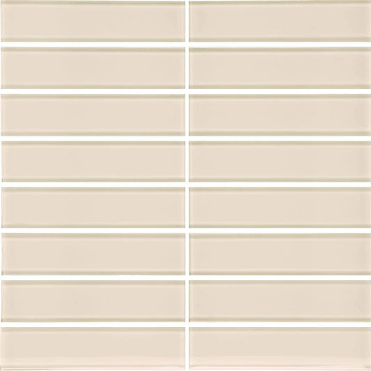 Aquatica Sand 1.5"x6" Stacked Glass Mosaic Tile 11.75"x11.75" - Element Collection