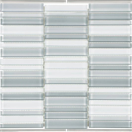 Aquatica Shades of Gray Blend 1"x4" Stacked Glass Mosaic Tile 11.25"x11.75" - Element Collection