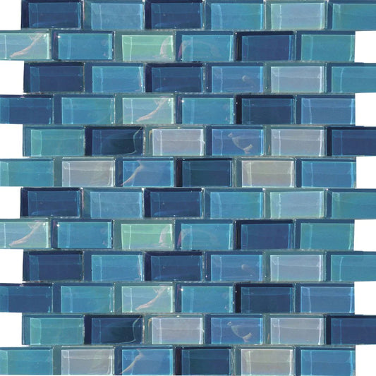 Aquatica Shimmer 1"x2" Glass Mosaic Tile 12"x12" - Lux Aqua Collection