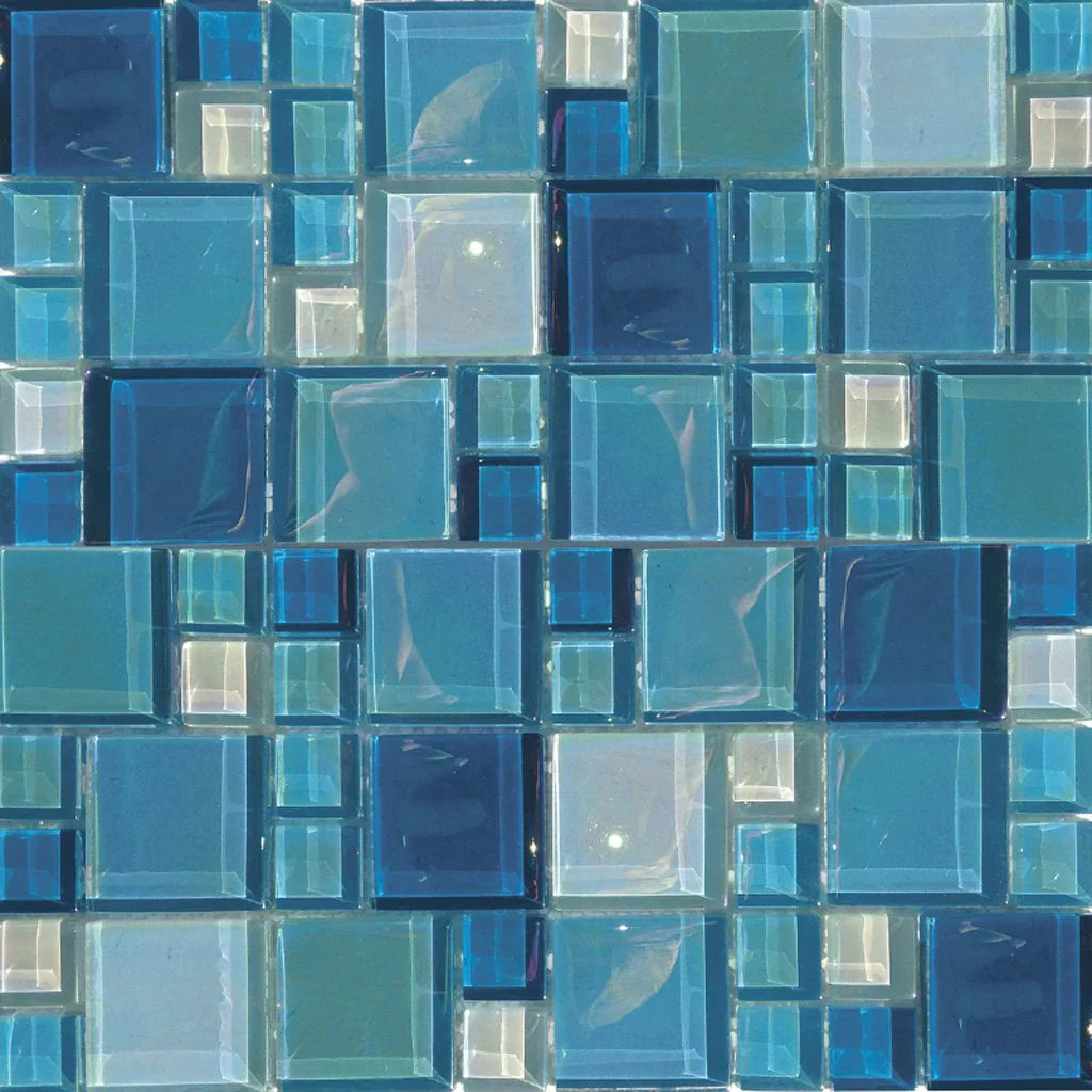 Aquatica Shimmer Random Size Glass Mosaic Tile 12"x12" - Lux Aqua Collection