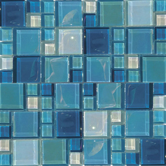 Aquatica Shimmer Random Size Glass Mosaic Tile 12"x12" - Lux Aqua Collection