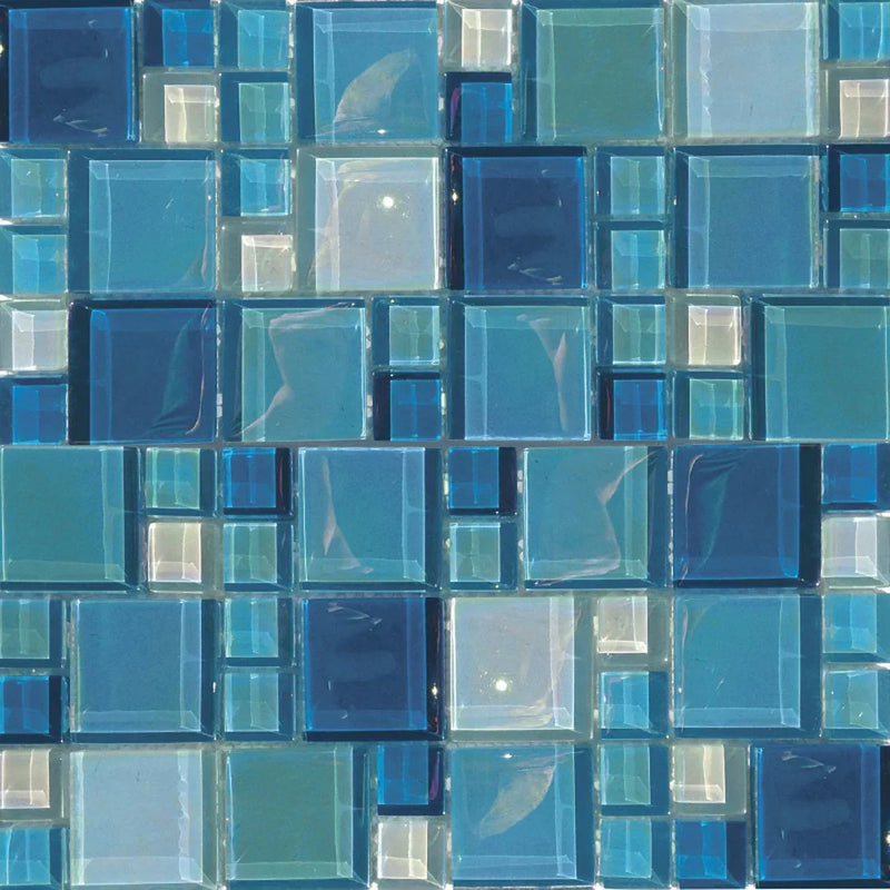 Aquatica Shimmer Random Size Glass Mosaic Tile 12"x12" - Lux Aqua Collection