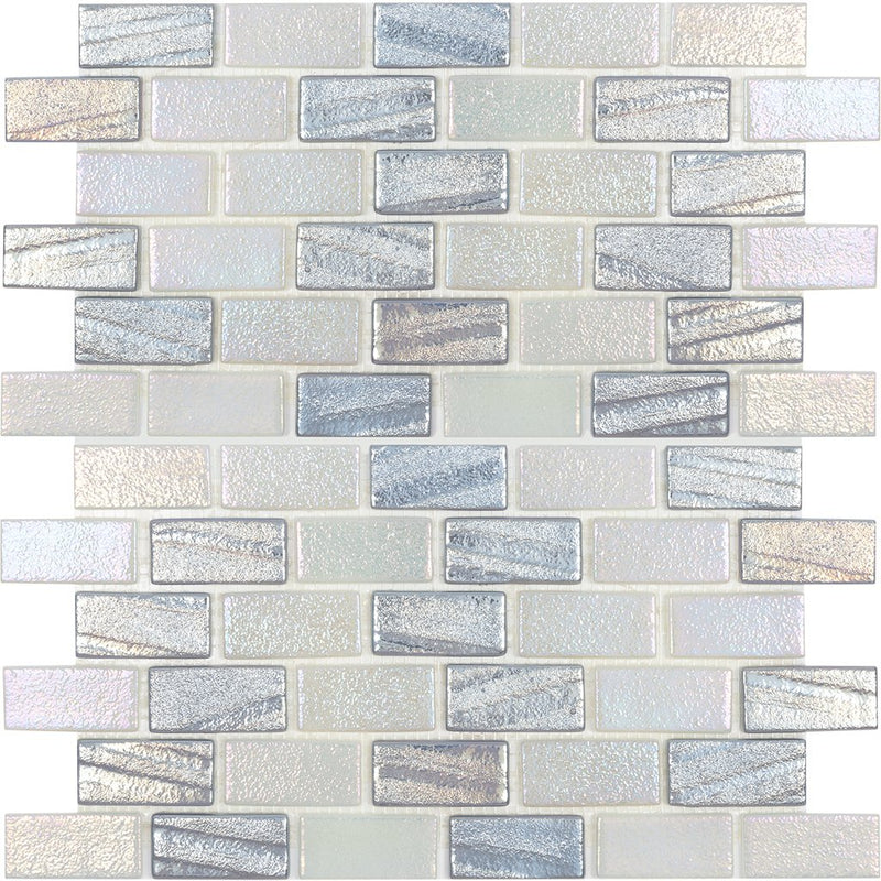 Aquatica Silver 1"x2" Glass Mosaic Tile 12"x12" - Illusions Collection