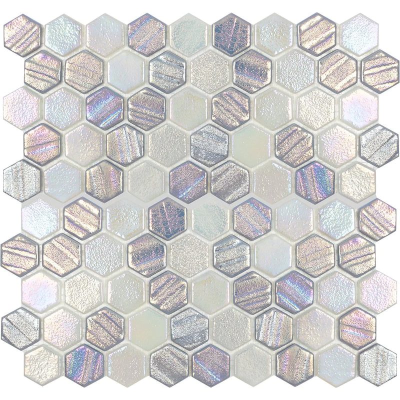 Aquatica Silver Hexagon Glass Mosaic Tile 12"x12" - Illusions Collection