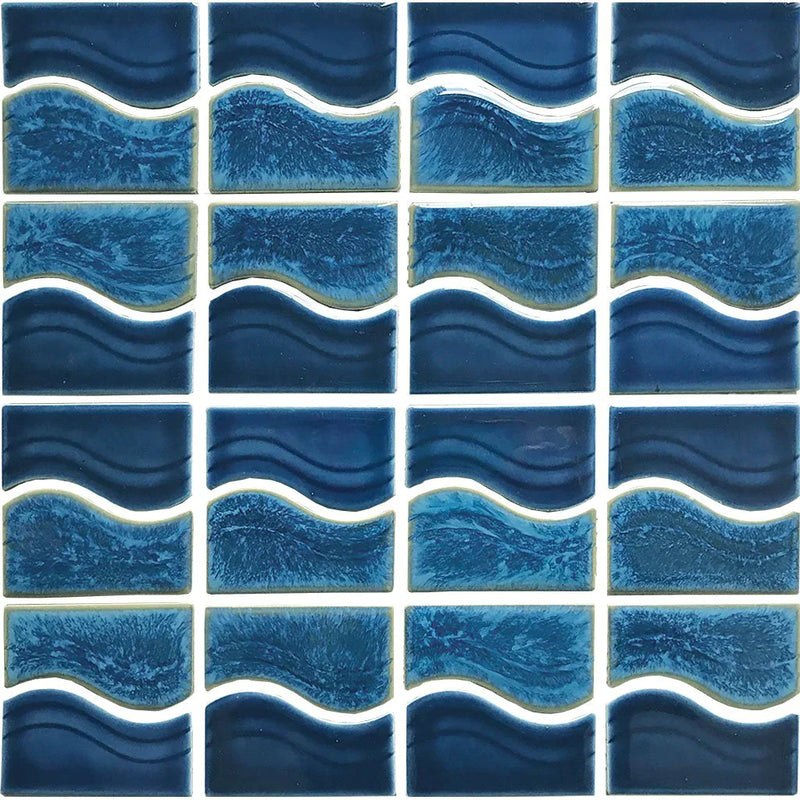 Aquatica Smoke Blue 6"x6" Porcelain Mosaic Pool Tile 12"x12" - Waterside Collection