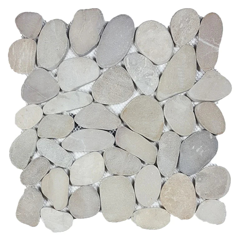 Aquatica Tan Sliced Pebble Mosaic 11"x11" - Ocean Stones Sliced Collection