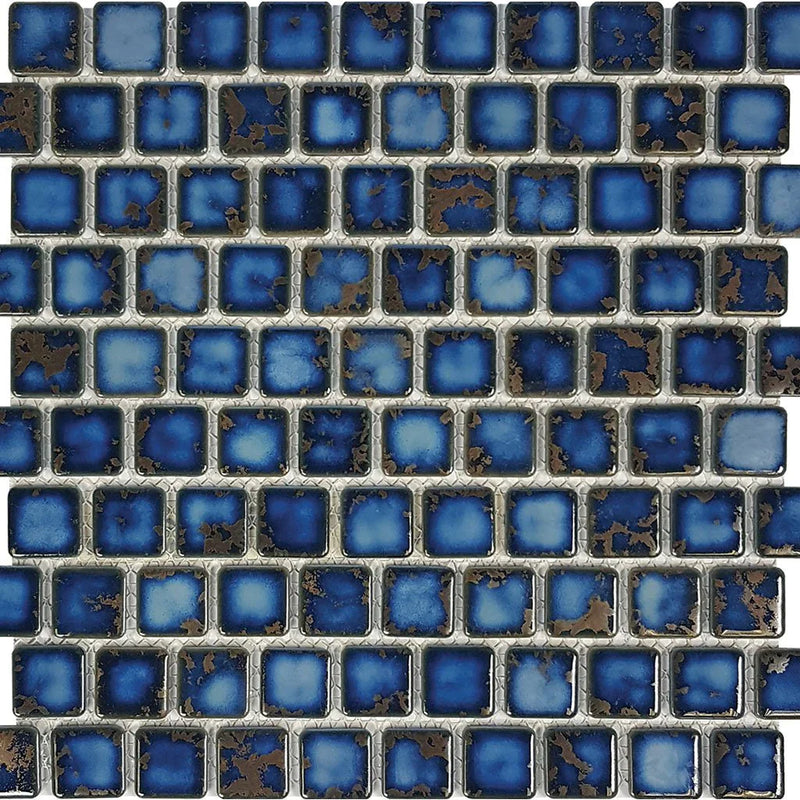 Aquatica Terra Blue 1"x1" Porcelain Mosaic Pool Tile 12"x12" - Harmony Collection