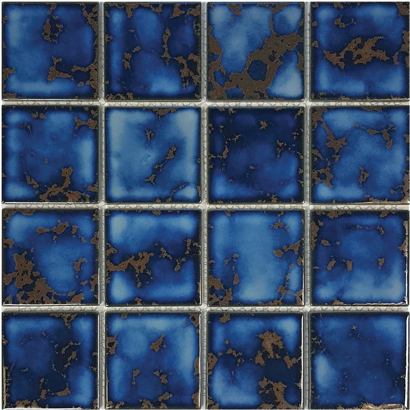 Aquatica Terra Blue 3"x3" Porcelain Mosaic Pool Tile 12"x12" - Harmony Collection
