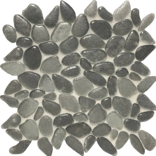 Aquatica Torrent Gray Random Pebble Mosaic 10.5"x10.5" - Liquid Rocks Collection