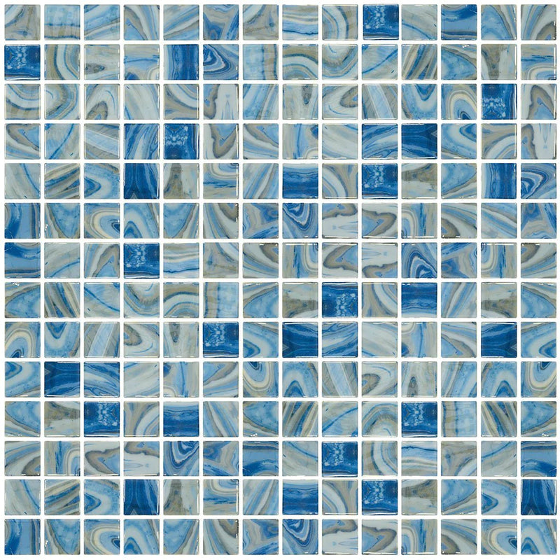Aquatica Tourmaline 1"x1" Glass Mosaic Tile 12.25"x18.25" - Vanguard Collection