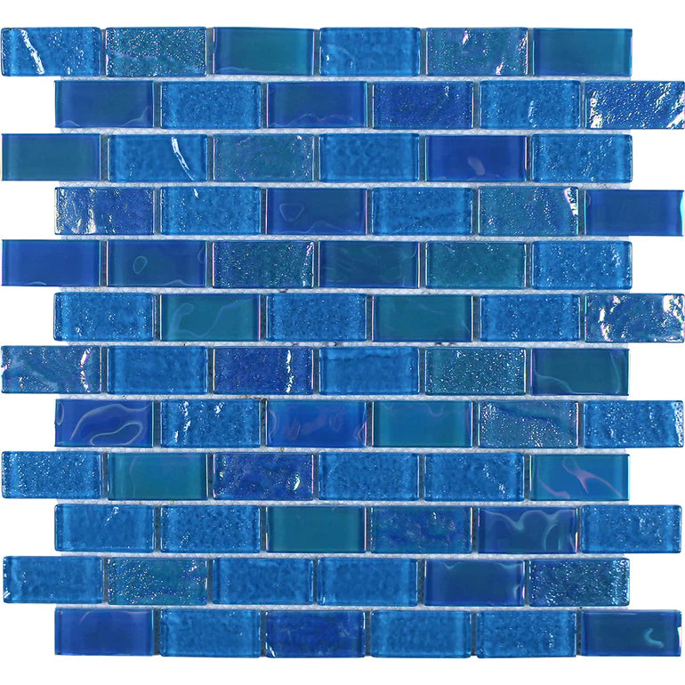 Aquatica Turquoise 1"x2" Glass Mosaic Tile 12"x12" - Mercury Collection