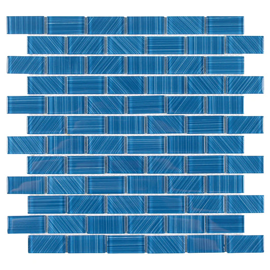 Aquatica Turquoise 1"x2" Glass Mosaic Tile 12"x12" - Striped Collection