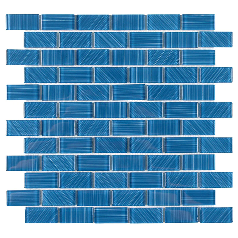 Aquatica Turquoise 1"x2" Glass Mosaic Tile 12"x12" - Striped Collection