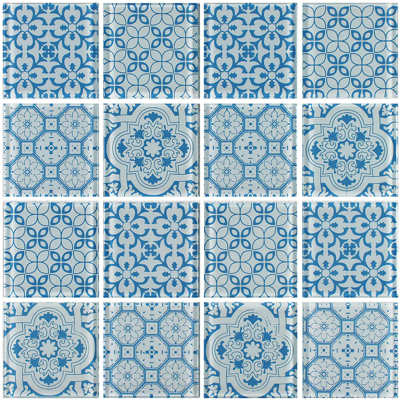 Aquatica Turquoise 3"x3" Glass Mosaic Tile 12"x12" - Patchwork Collection