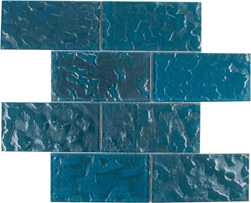 Aquatica Turquoise 3"x6" Glass Mosaic Tile 11.75"x11.75" - Lightwaves Collection