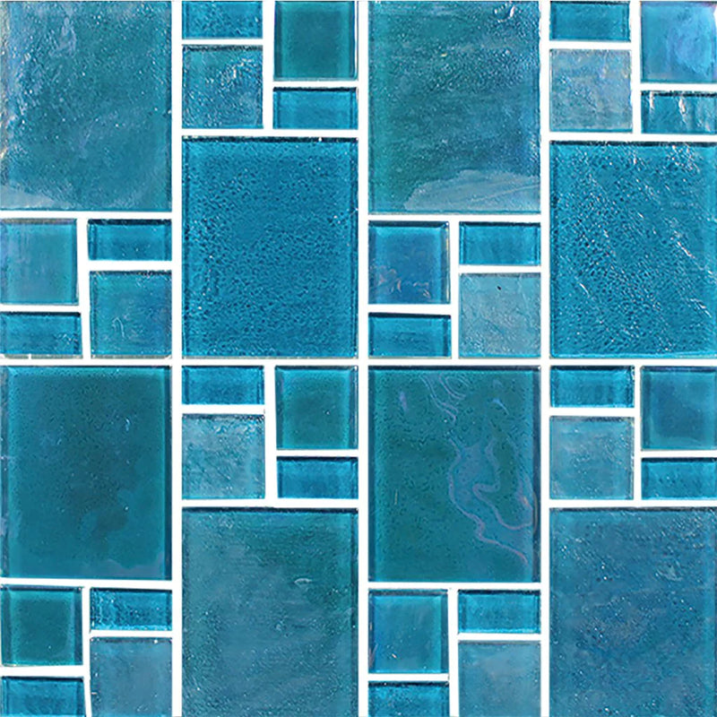 Aquatica Turquoise Random Glass Mosaic Tile 11.75"x11.75" - Piazza Collection