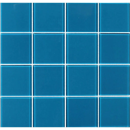 Aquatica Turquoise Solid Glass Mosaic Tile 12"x12" - Crystal Collection