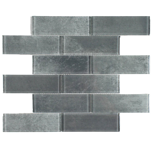 Aquatica Urban Light Grey 2"x6" Glass Mosaic Tile 11.75"x11.75" - Subway Collection