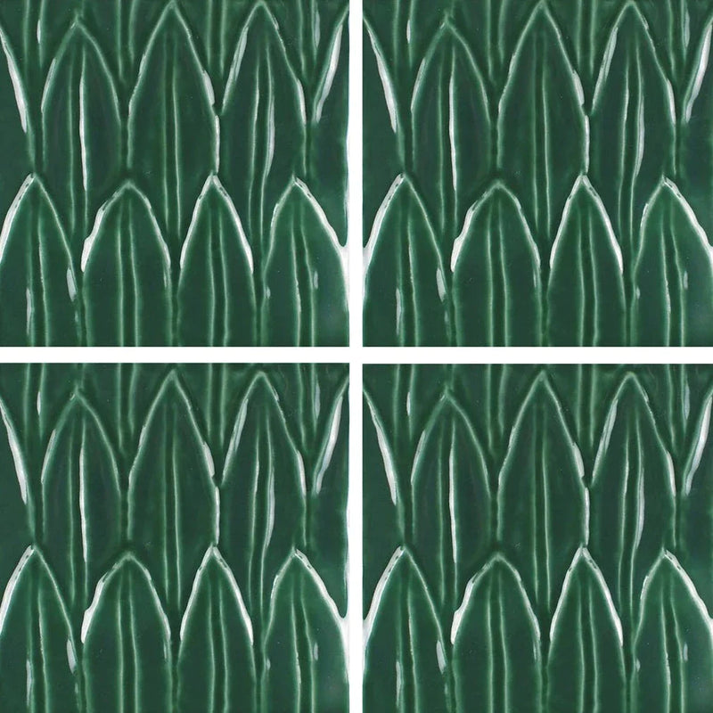Aquatica Verde Deco Foglia Porcelain Pool Tile 6"x6" - Sol Collection