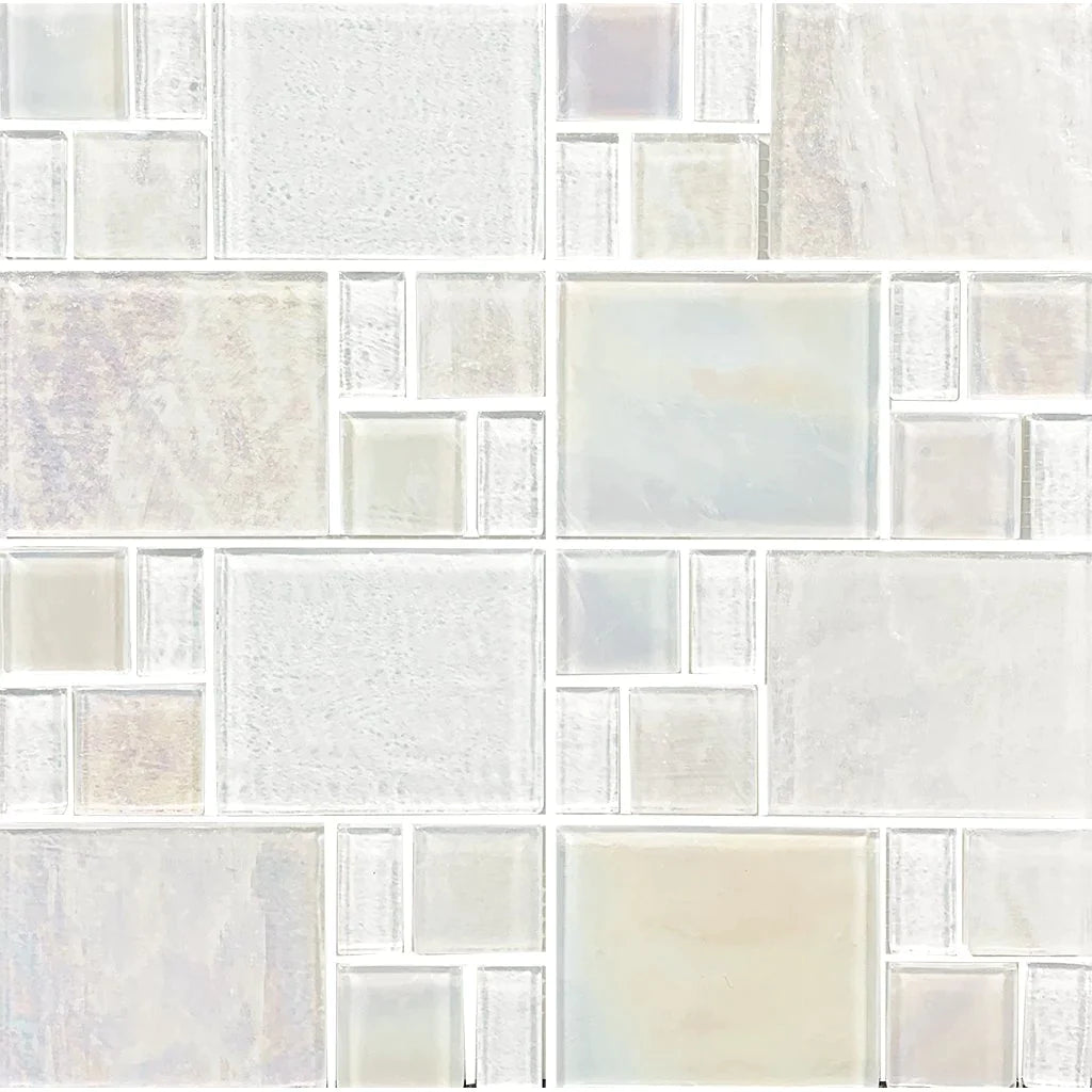 Aquatica White Random Glass Mosaic Tile 11.75"x11.75" - Piazza Collection