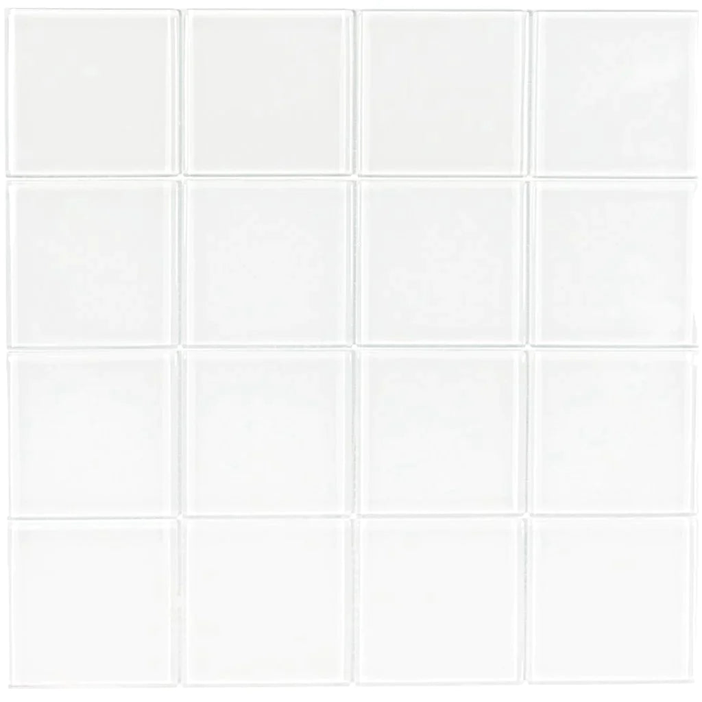 Aquatica White Solid Glass Mosaic Tile 12"x12" - Crystal Collection