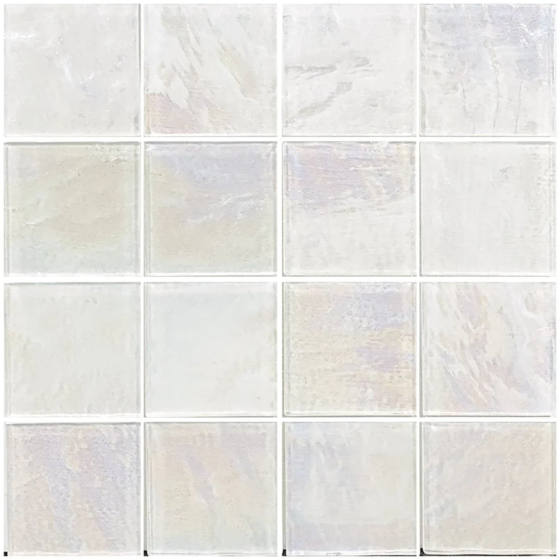 Aquatica White Textured 3"x3" Glass Mosaic Tile 12"x12" - Piazza Collection