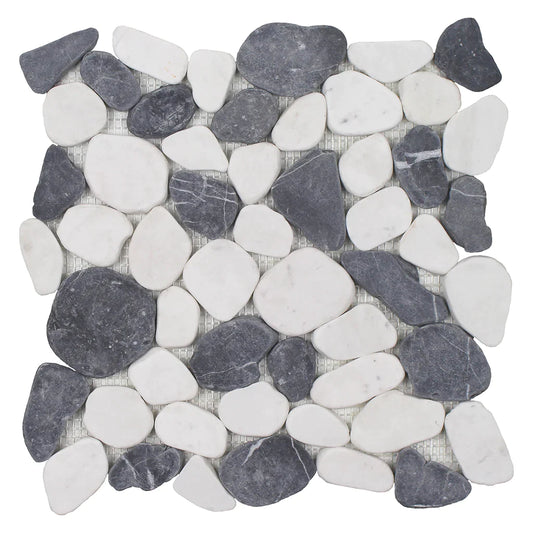 Aquatica White/Blue Mix Sliced Pebble Mosaic Tile 11.5"x11.5" - Beachstones Collection