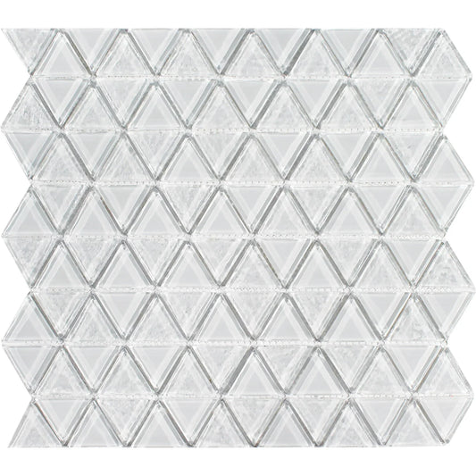 Aquatica Whitestone Glass Mosaic On Mesh Tile 11.75"x11.75" - Triangle Collection