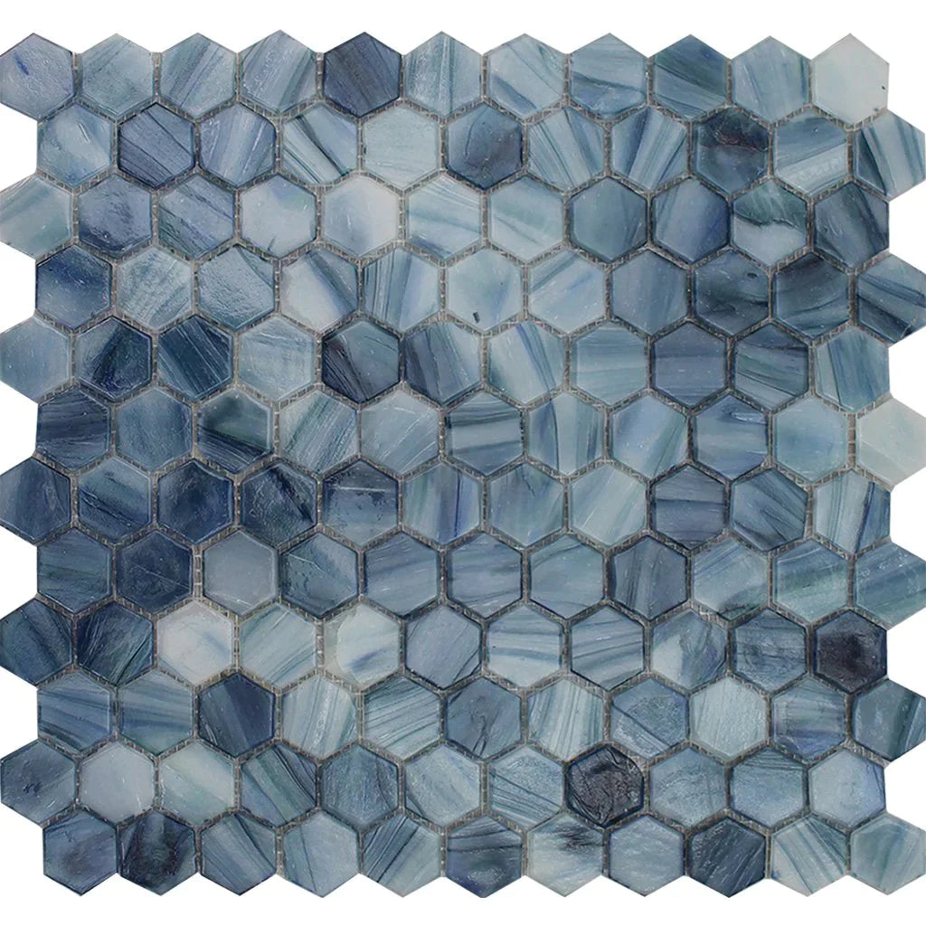 Aquatica Tanzanite Hexagon Glass Mosaic Tile 10.75"x11.25" - Aurora Collection