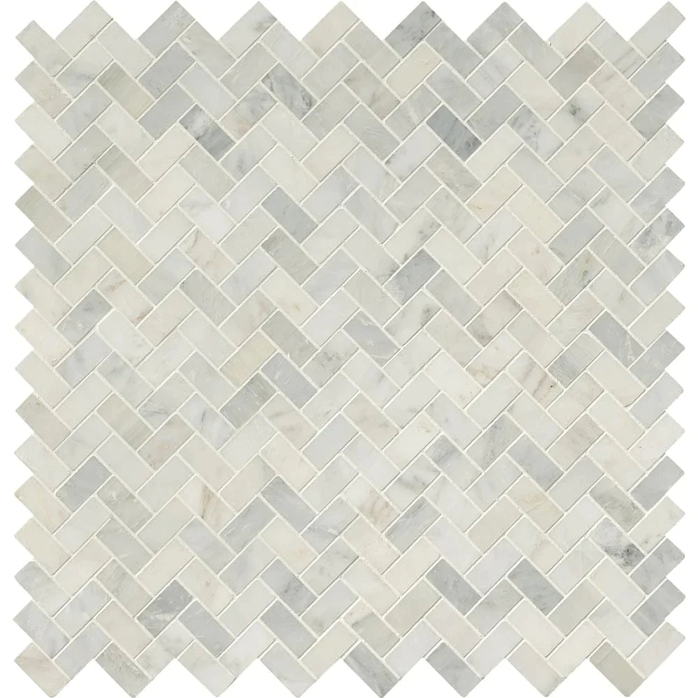 MSI Arabescato Carrara Herringbone Honed Marble Mosaic Tile 11.63"x11.63"