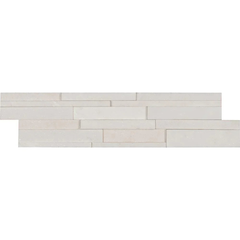 Arctic white 3D ledger panel 6X24 honed marble wall tile LPNLMARCWHI624 3DH product shot multiple tiles close up view