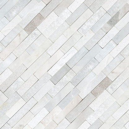 Arctic white ledger panel 6x24 multi finish marble wall tile LPNLMARCWHI624 MULTI product shot angle view