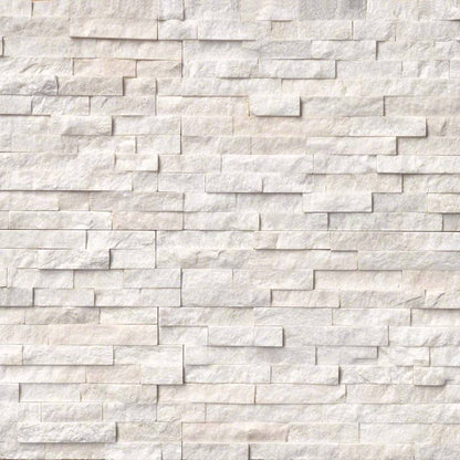 Arctic white splitface ledger panel 6X24 natural marble wall tile LPNLQARCWHI624 product shot top tiles view