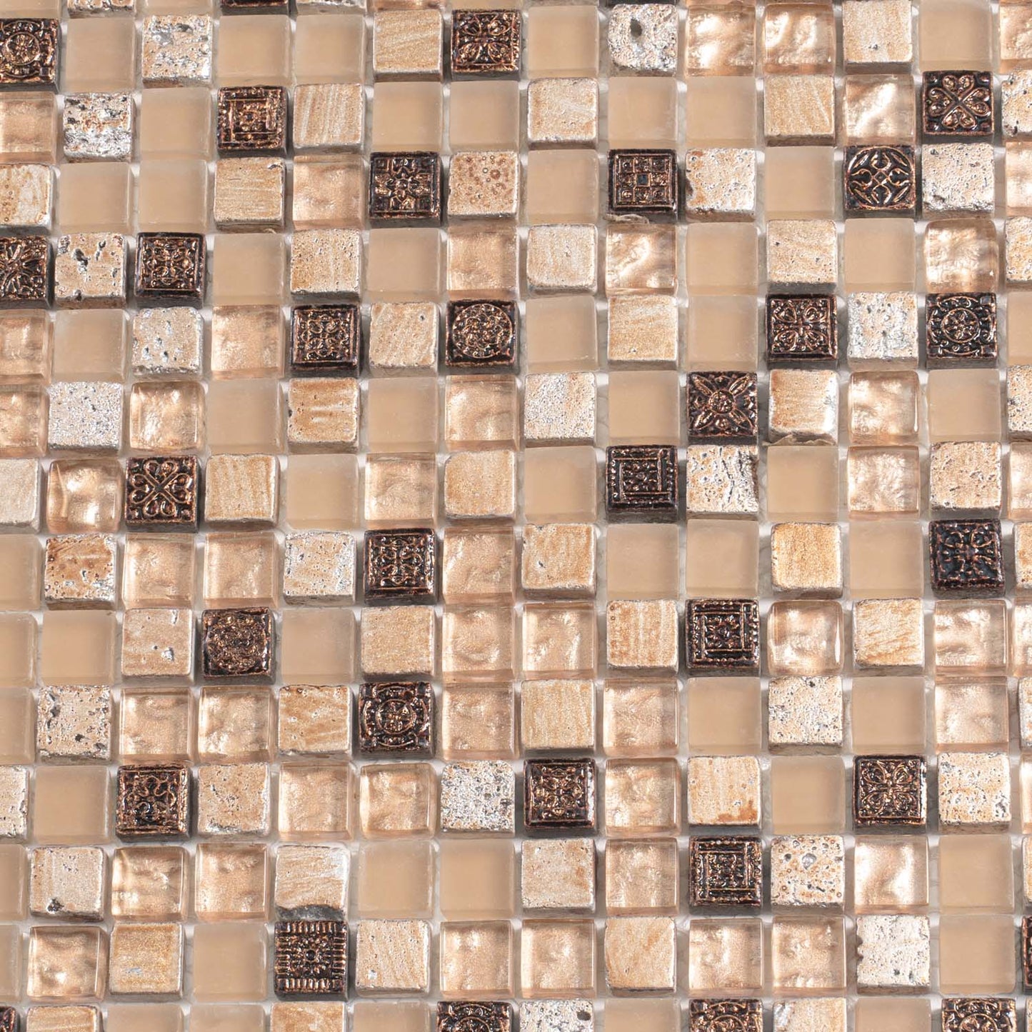 Beige Brown 12x12 Glossy Foiled Square Glass Resin Stone Mosaic Tile (5 pack, 4.75 sq ft/case)