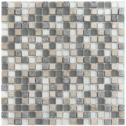 Blue Gray 12x12 Glossy Foiled Square Glass Resin Stone Mosaic Tile (5 pack, 4.75 sq ft/case) - Sample