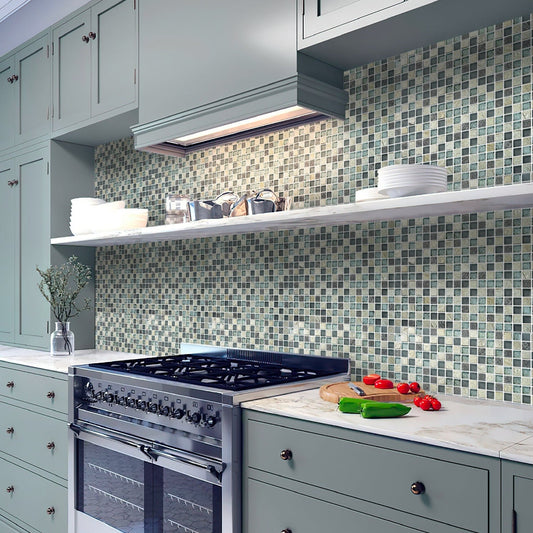 Blue Gray 12x12 Glossy Foiled Square Glass Resin Stone Mosaic Tile (5 pack, 4.75 sq ft/case)