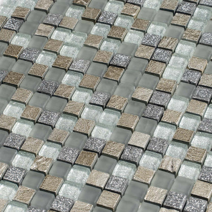 Blue Gray 12x12 Glossy Foiled Square Glass Resin Stone Mosaic Tile (5 pack, 4.75 sq ft/case)