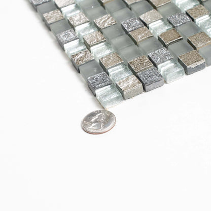 Blue Gray 12x12 Glossy Foiled Square Glass Resin Stone Mosaic Tile (5 pack, 4.75 sq ft/case)
