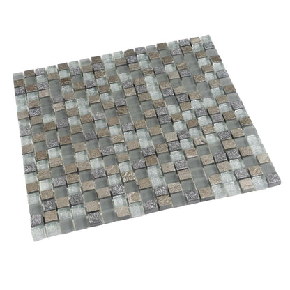 Blue Gray 12x12 Glossy Foiled Square Glass Resin Stone Mosaic Tile (5 pack, 4.75 sq ft/case)