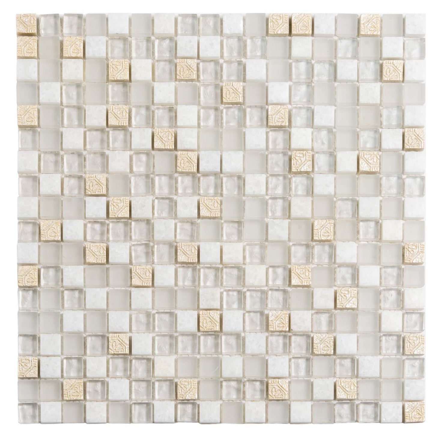 White 12x12 Glossy Foiled Square Glass Resin Stone Mosaic Tile (5 pack, 4.75 sq ft/case)