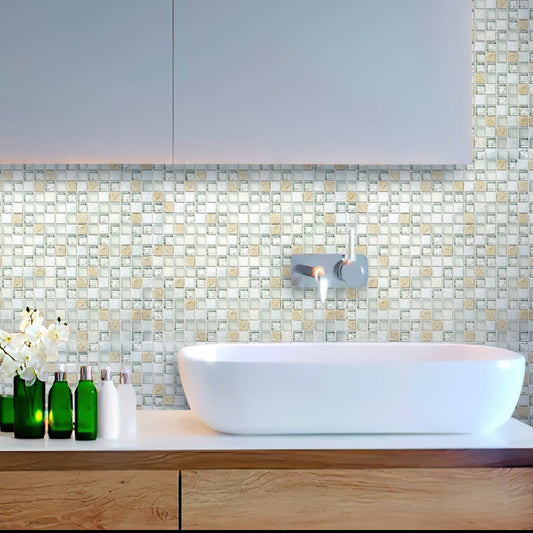White 12x12 Glossy Foiled Square Glass Resin Stone Mosaic Tile (5 pack, 4.75 sq ft/case)