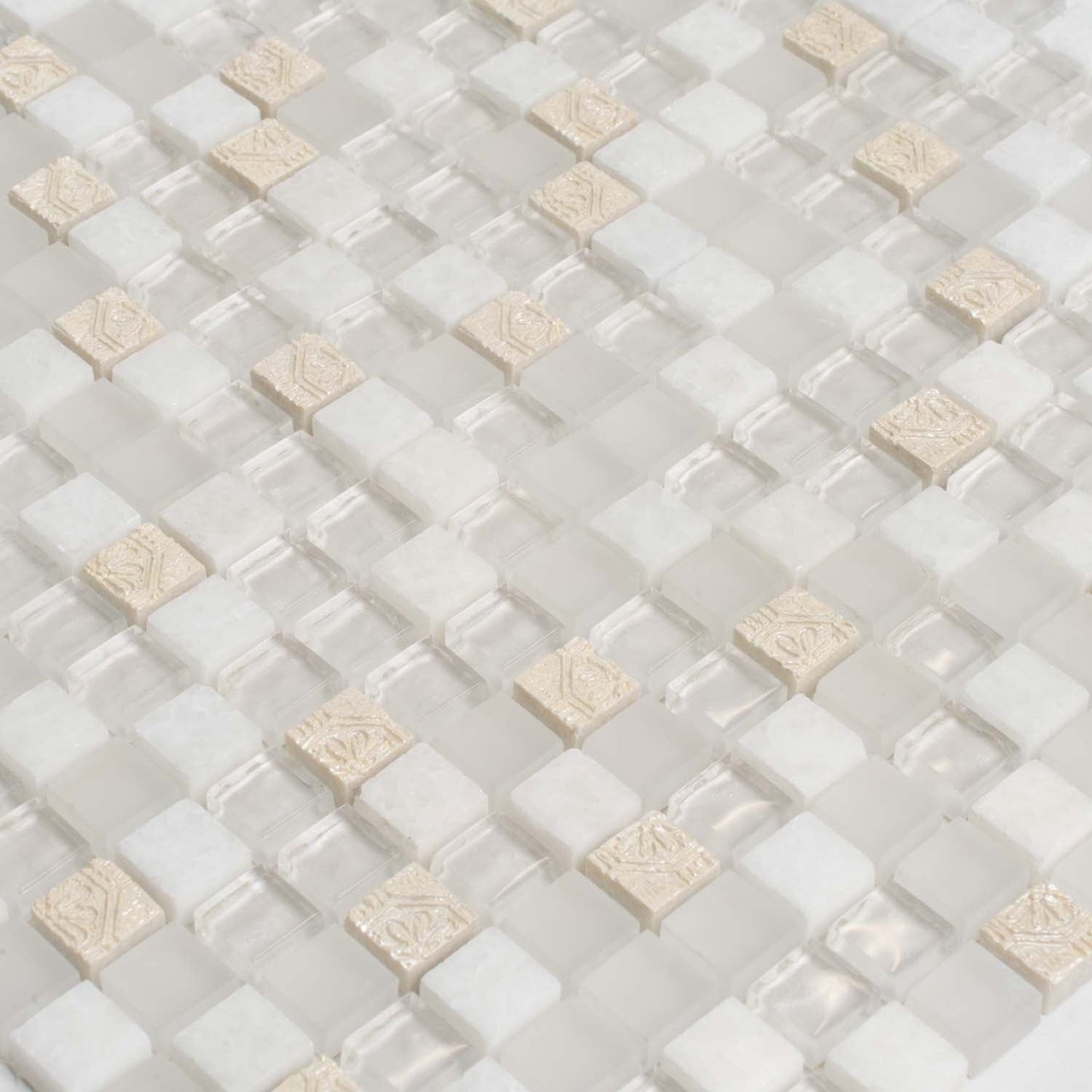 White 12x12 Glossy Foiled Square Glass Resin Stone Mosaic Tile (5 pack, 4.75 sq ft/case)