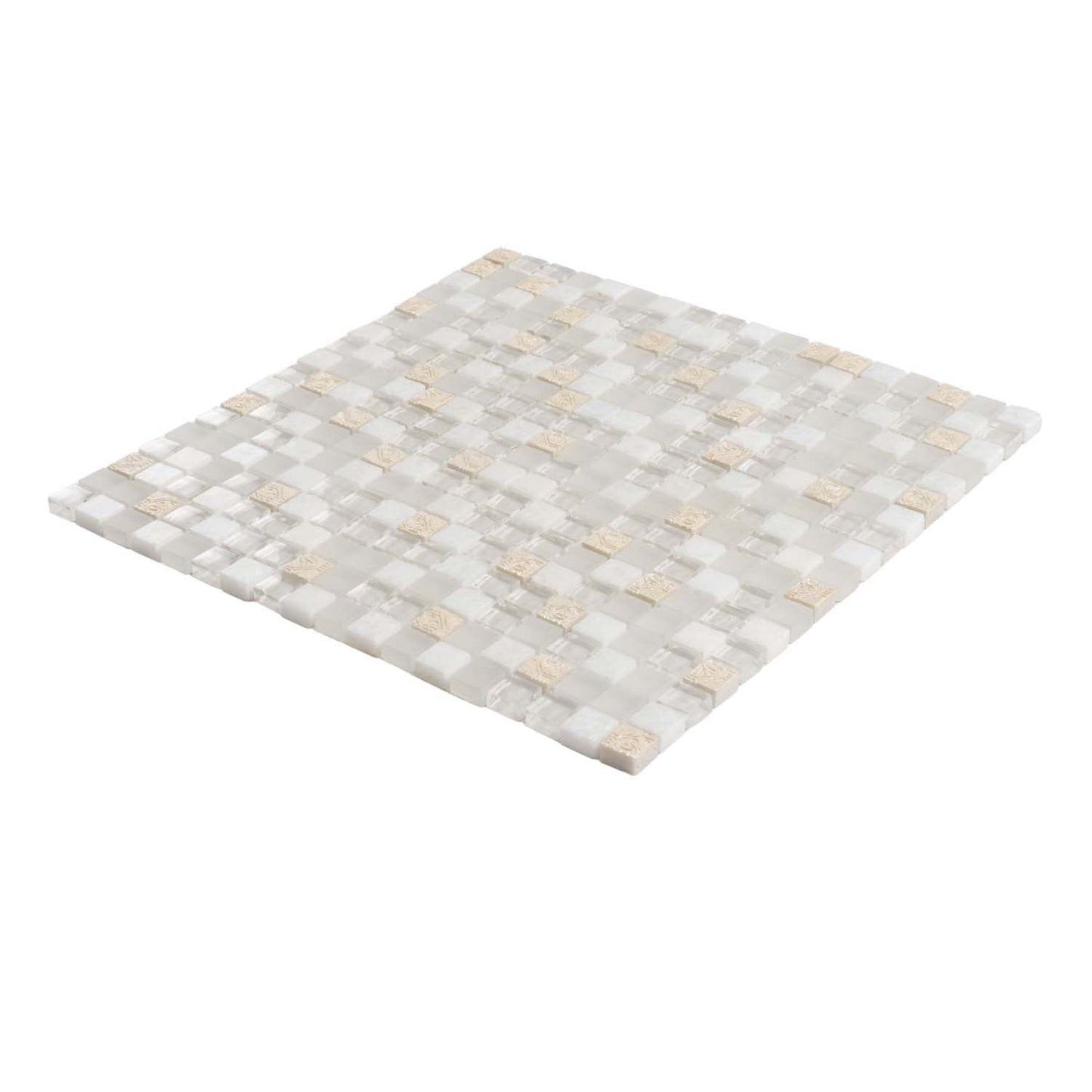 White 12x12 Glossy Foiled Square Glass Resin Stone Mosaic Tile (5 pack, 4.75 sq ft/case)