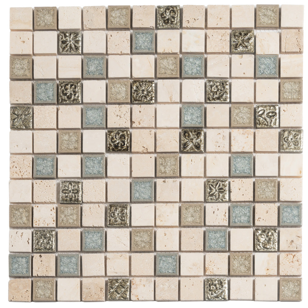 Beige 12x12 Polished Square Glass Resin Stone Mosaic Tile (5 pack, 4.75 sq ft/case)