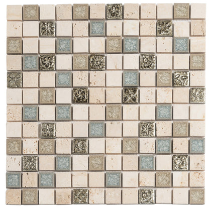 Beige 12x12 Polished Square Glass Resin Stone Mosaic Tile (5 pack, 4.75 sq ft/case) - Sample