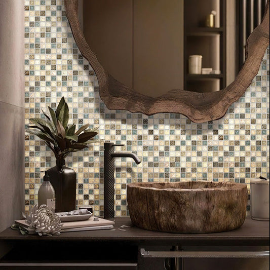 Beige 12x12 Polished Square Glass Resin Stone Mosaic Tile (5 pack, 4.75 sq ft/case)