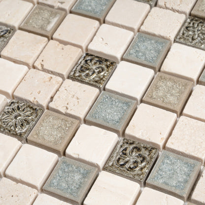 Beige 12x12 Polished Square Glass Resin Stone Mosaic Tile (5 pack, 4.75 sq ft/case) - Sample