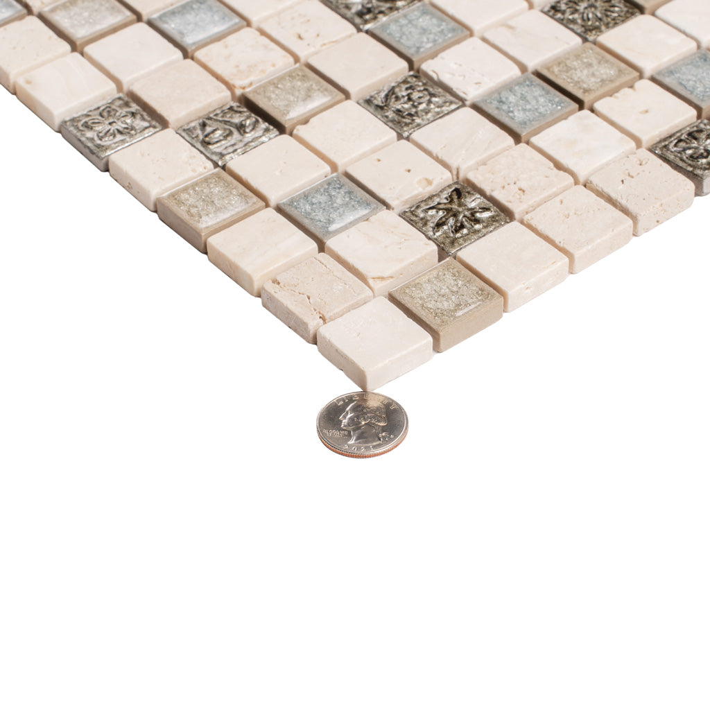 Beige 12x12 Polished Square Glass Resin Stone Mosaic Tile (5 pack, 4.75 sq ft/case) - Sample