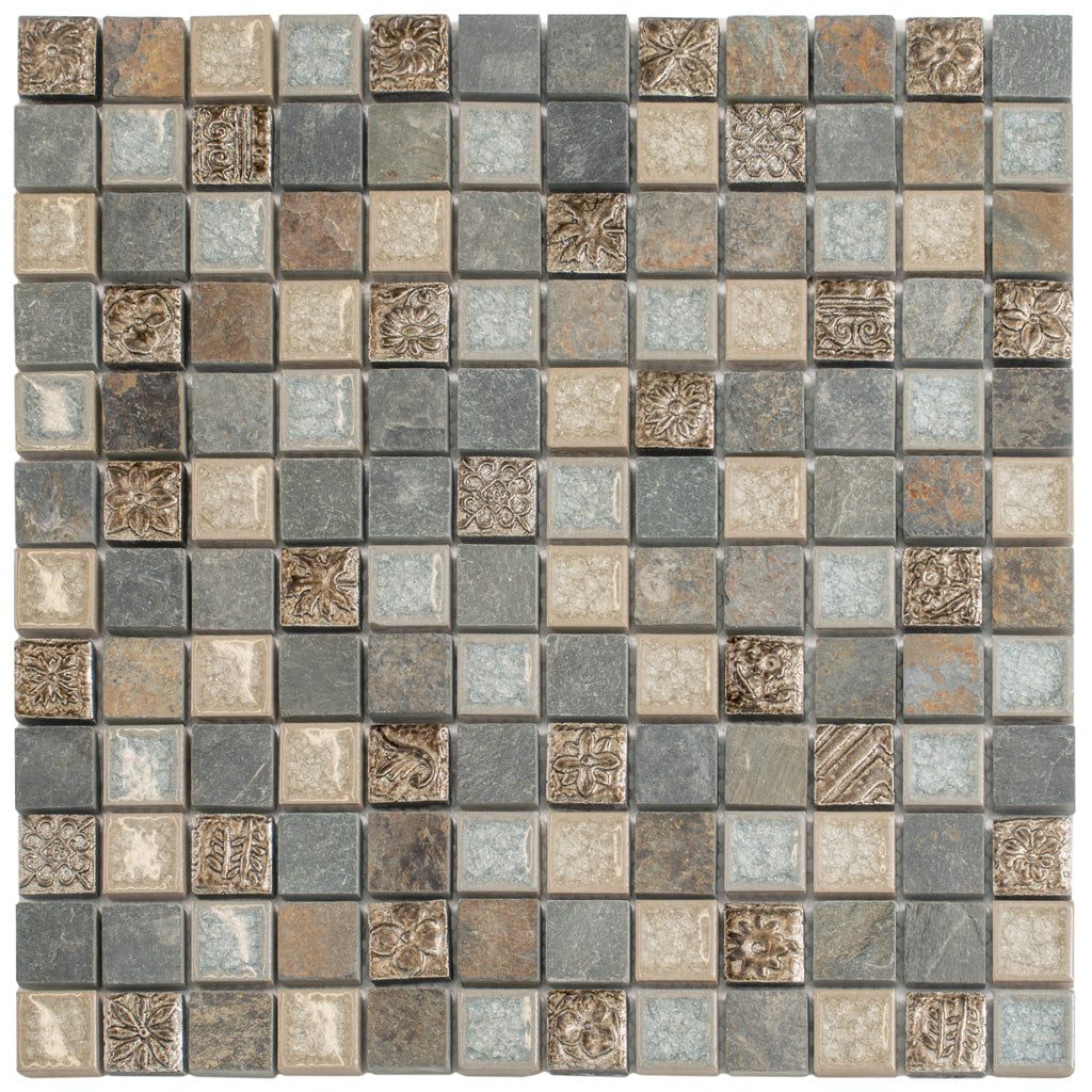 Beige Gray 12x12 Polished Square Glass Resin Stone Mosaic Tile (5 pack, 4.75 sq ft/case)
