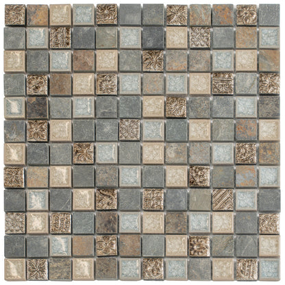 Beige Gray 12x12 Polished Square Glass Resin Stone Mosaic Tile (5 pack, 4.75 sq ft/case)